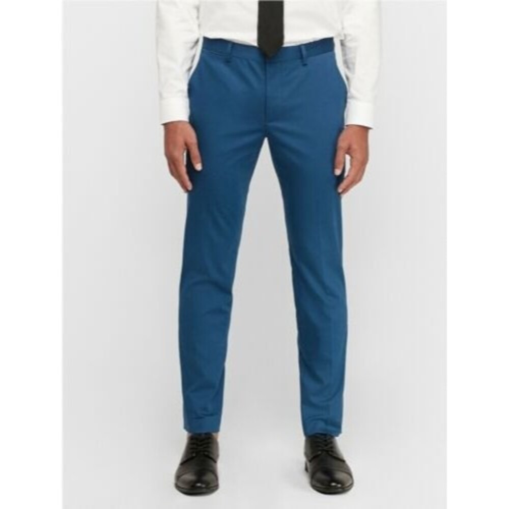 EXPRESS Pants Men 40x34 Extra Slim Blue Cotton Sateen Stretch Suit Trouser NWT